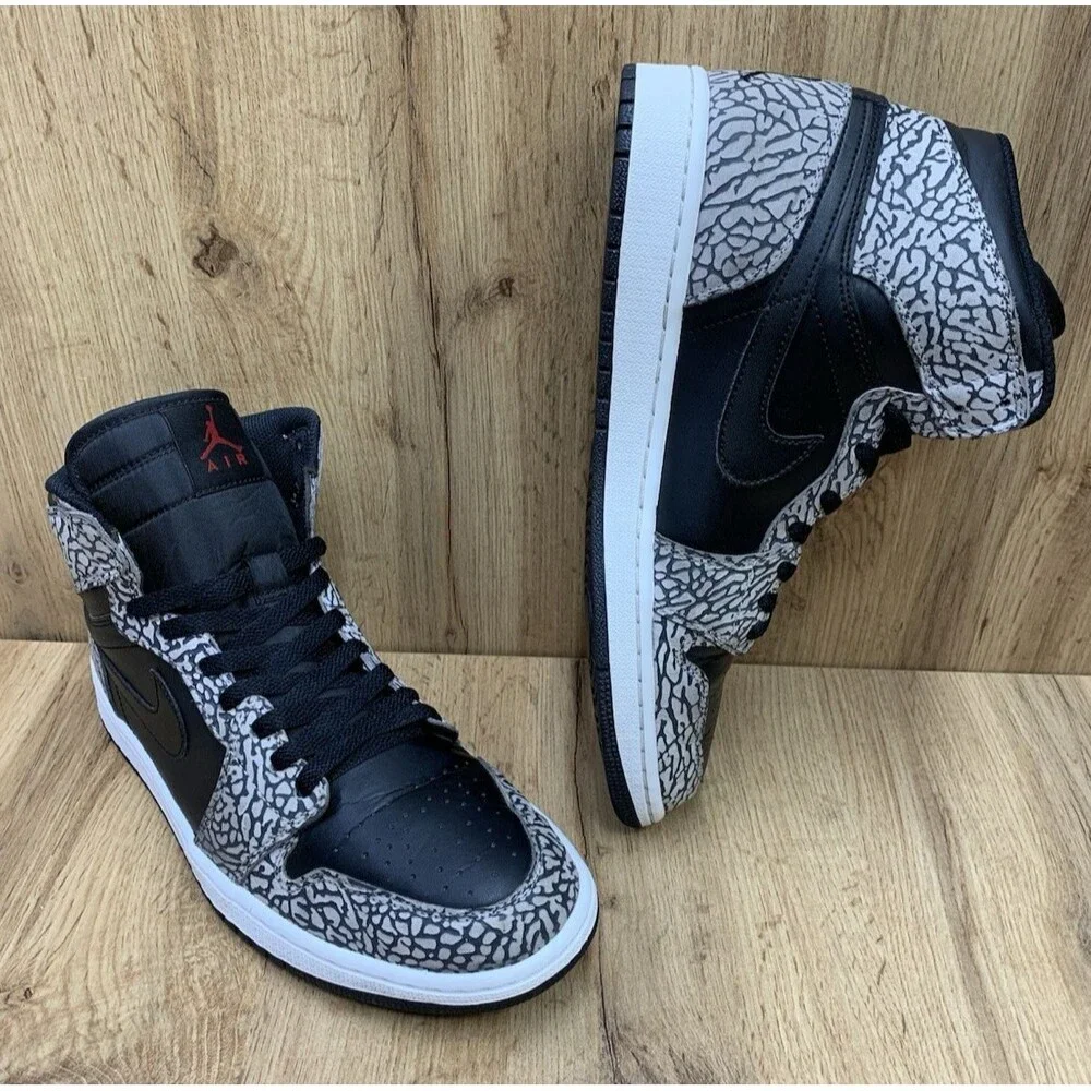Nike Air Jordan 1 Retro High OG Elephant Print Black Cement 839115-013 Size 10